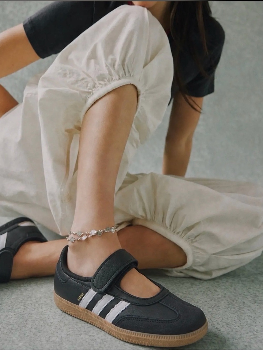 adidas Originals Samba Jane
 Black Mary Jane Sneakers with White Stripes and Gum